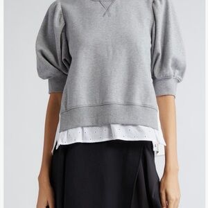 3.1 Phillip Lim Puff Sleeve Eyelet Mixed Media Sweatshirt